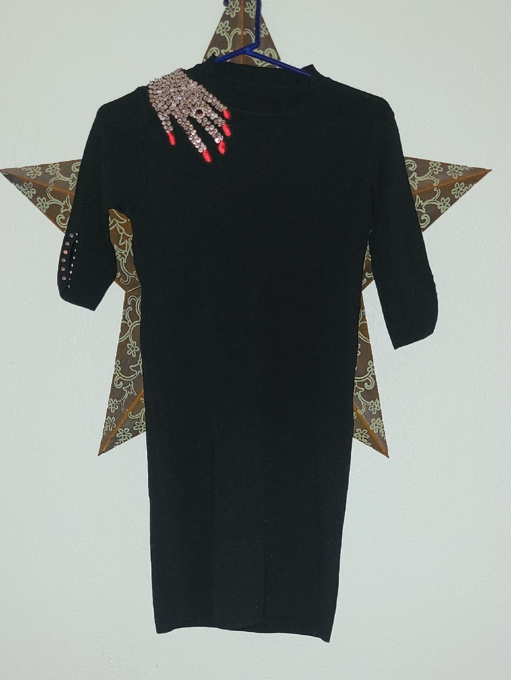 Black Embellished Sleeve Bodycon Dress